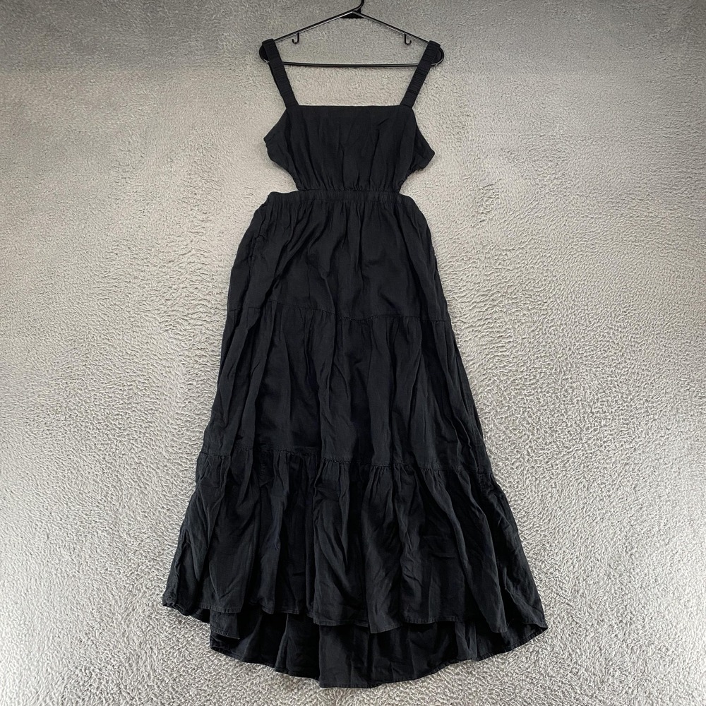 Abercrombie‎ & Fitch Midi Dress Womens M Black Linen Tiered Cutout Sundress Maxi